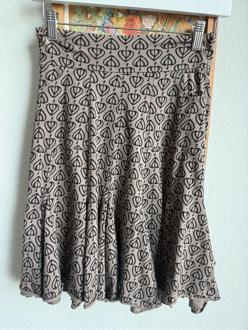 Effie's Heart Taupe Skater Skirt with Black Motif